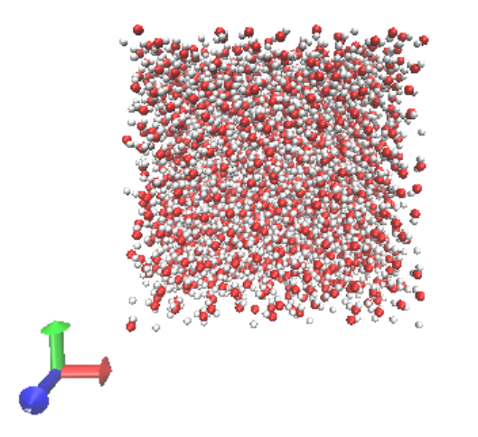 VMD image of a 4 nm x 4 nm x 4 nm box of SPC/E water